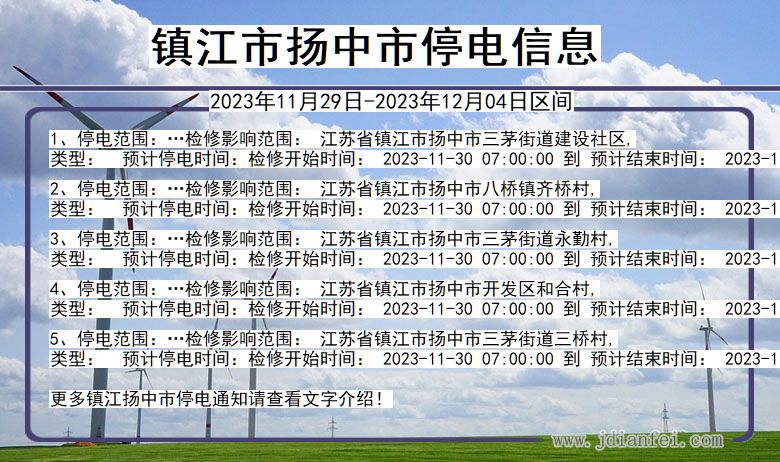 江苏省镇江扬中停电通知