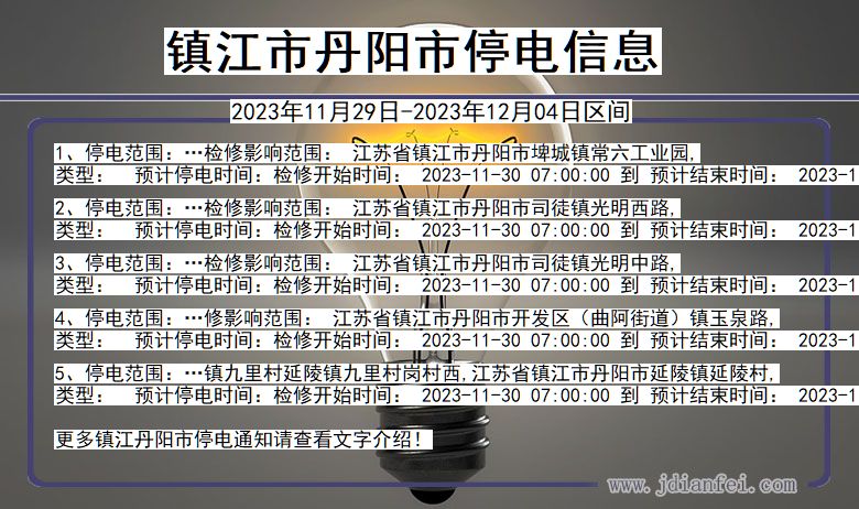 江苏省镇江丹阳停电通知