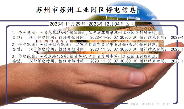 江苏省苏州苏州工业园停电通知