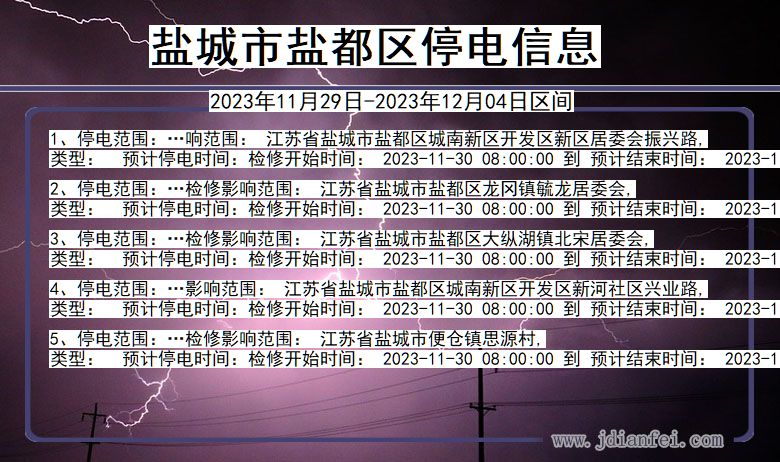 江苏省盐城盐都停电通知