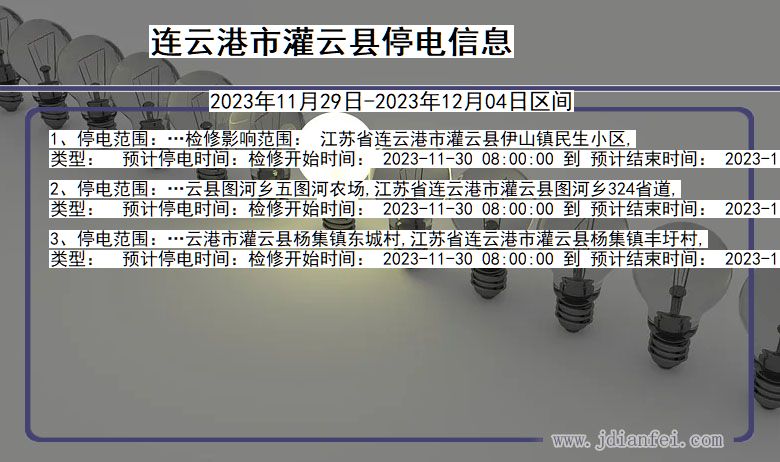 江苏省连云港灌云停电通知