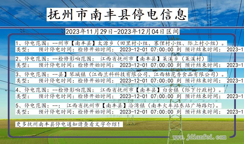 江西省抚州南丰停电通知