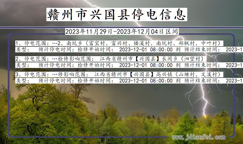 江西省赣州兴国停电通知