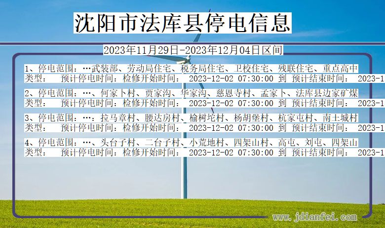 辽宁省沈阳法库停电通知