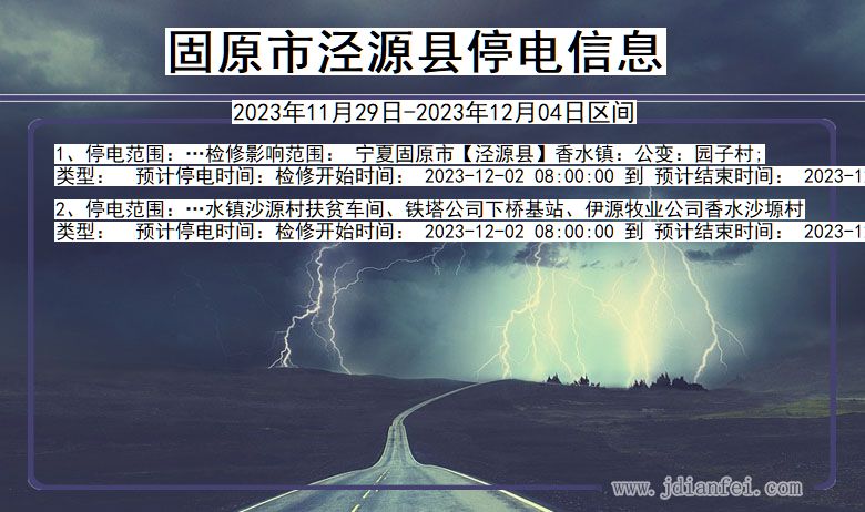 宁夏回族自治区固原泾源停电通知