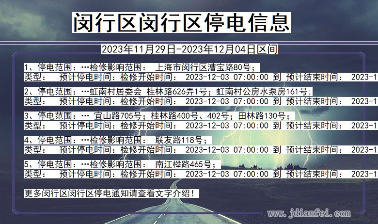 上海市闵行区闵行停电通知