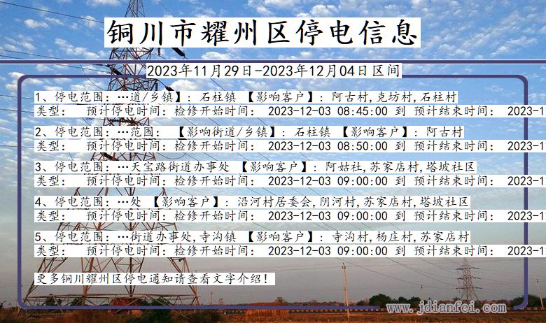 陕西省铜川耀州停电通知