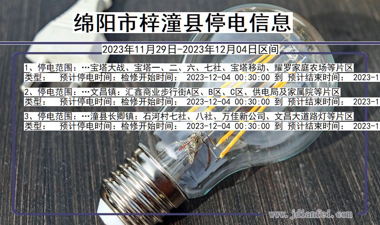 四川省绵阳梓潼停电通知