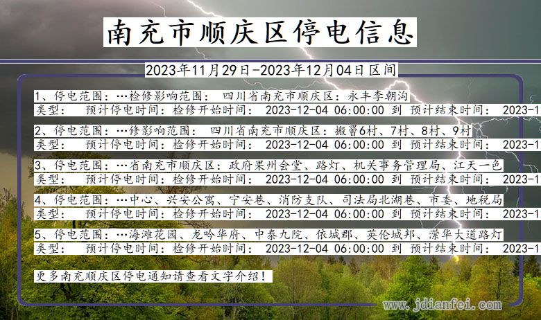 四川省南充顺庆停电通知