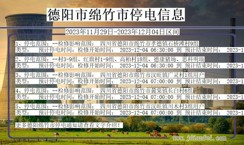 四川省德阳绵竹停电通知