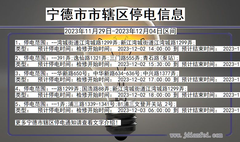 福建省宁德辖停电通知