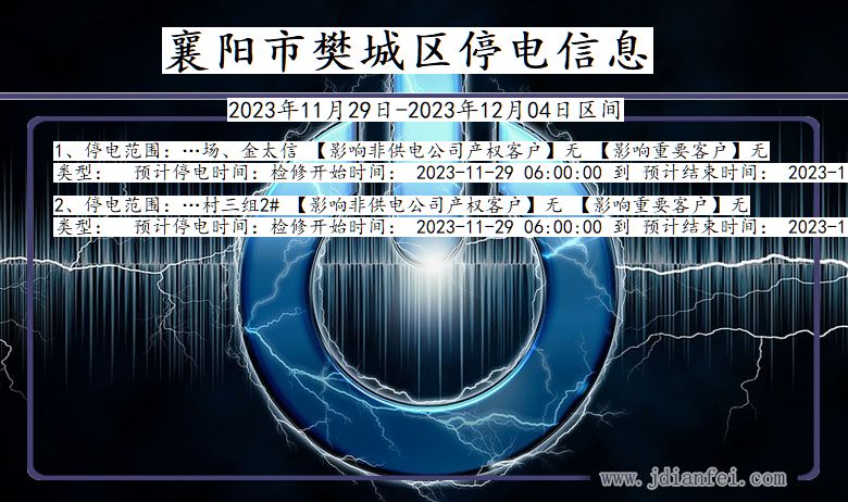 湖北省襄阳樊城停电通知