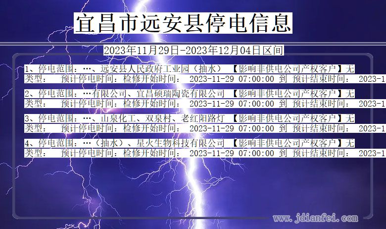 湖北省宜昌远安停电通知