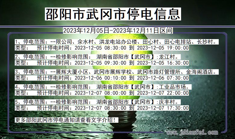 湖南省邵阳武冈停电通知