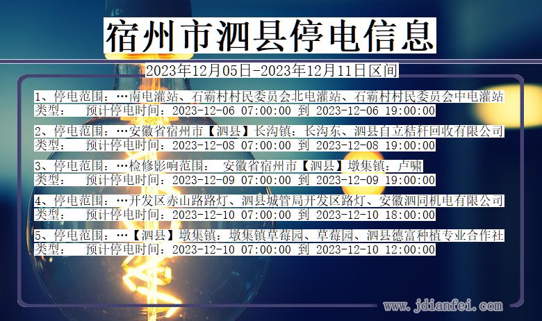 安徽省宿州泗县停电通知