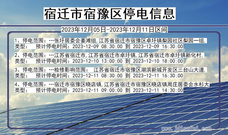 宿迁宿豫停电通知 江苏省宿迁宿豫停电通知