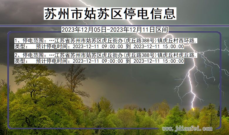 江苏省苏州姑苏停电通知