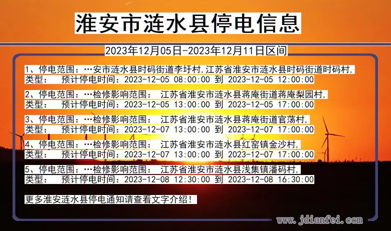 江苏省淮安涟水停电通知