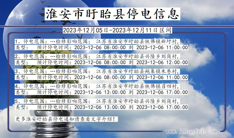 江苏省淮安盱眙停电通知