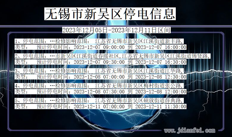 江苏省无锡新吴停电通知