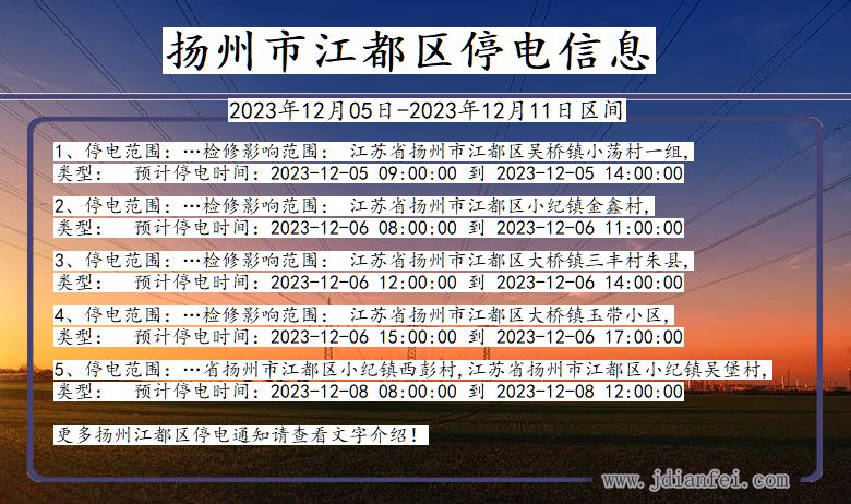 江苏省扬州江都停电通知