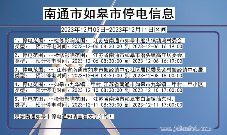 江苏省南通如皋停电通知