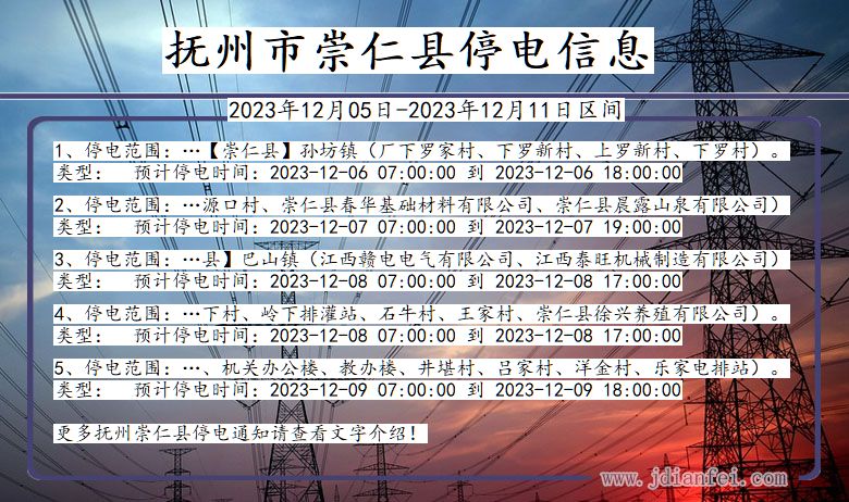 江西省抚州崇仁停电通知