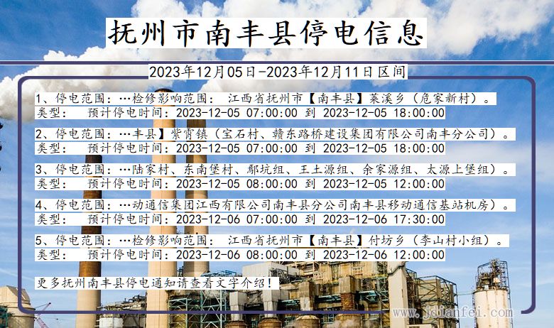 江西省抚州南丰停电通知