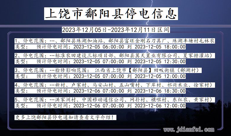 江西省上饶鄱阳停电通知