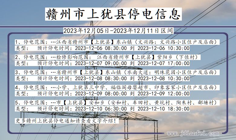 江西省赣州上犹停电通知