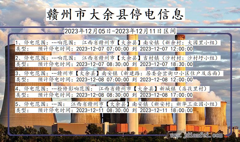 江西省赣州大余停电通知