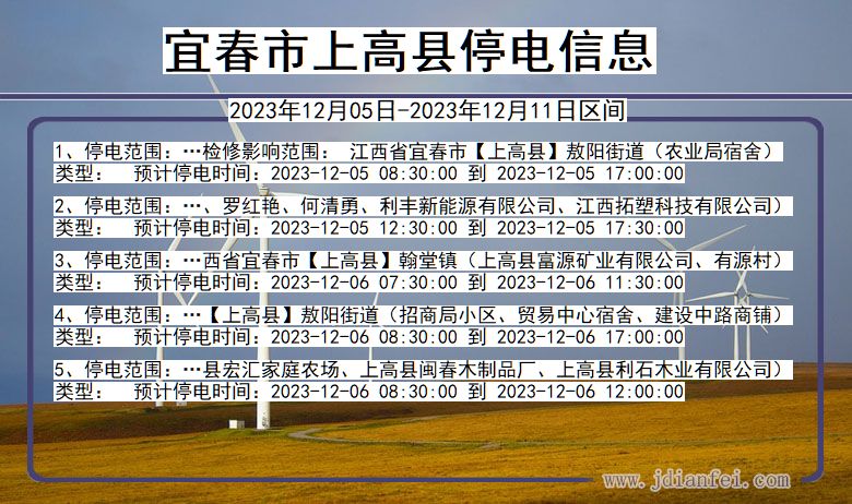 江西省宜春上高停电通知