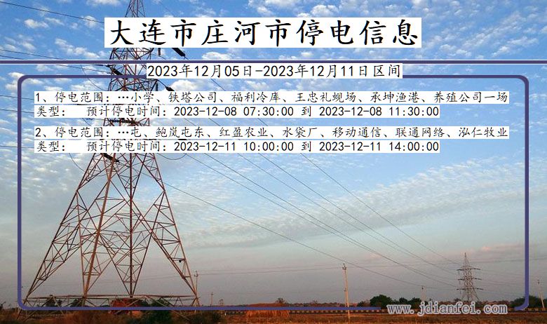 辽宁省大连庄河停电通知