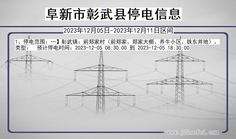 辽宁省阜新彰武停电通知