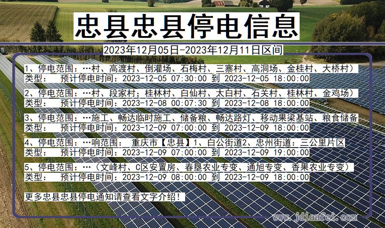 重庆市忠县忠县停电通知