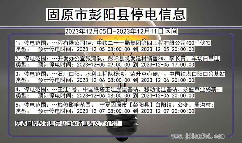 宁夏回族自治区固原彭阳停电通知