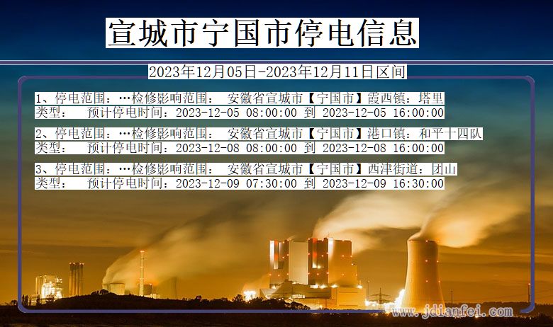 安徽省宣城宁国停电通知