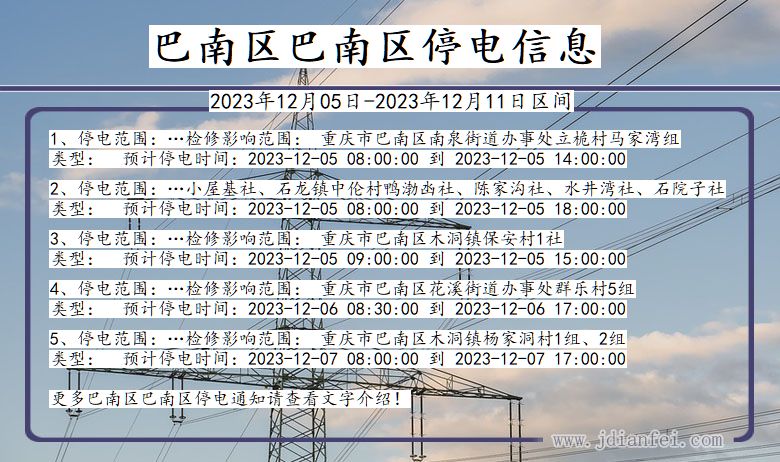 重庆市巴南区巴南停电通知