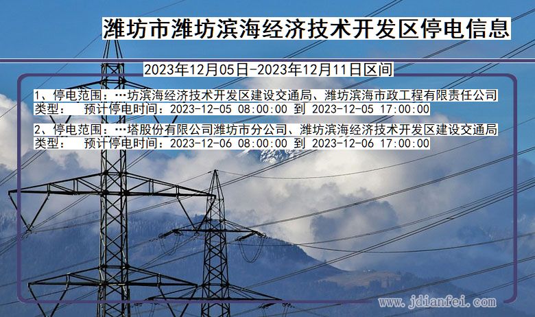 山东省潍坊潍坊滨海经济技术开发停电通知