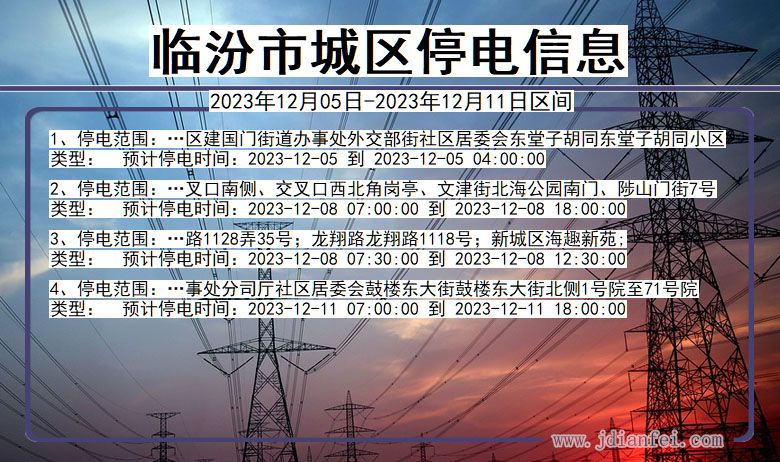 山西省临汾城区停电通知