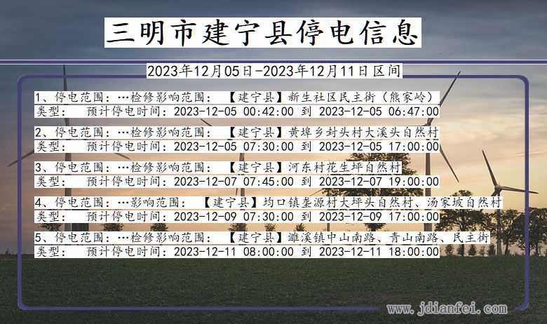 福建省三明建宁停电通知