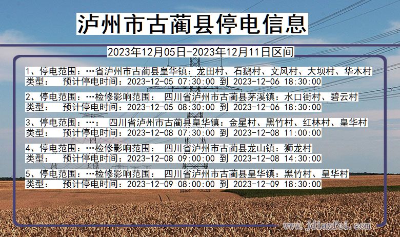 四川省泸州古蔺停电通知