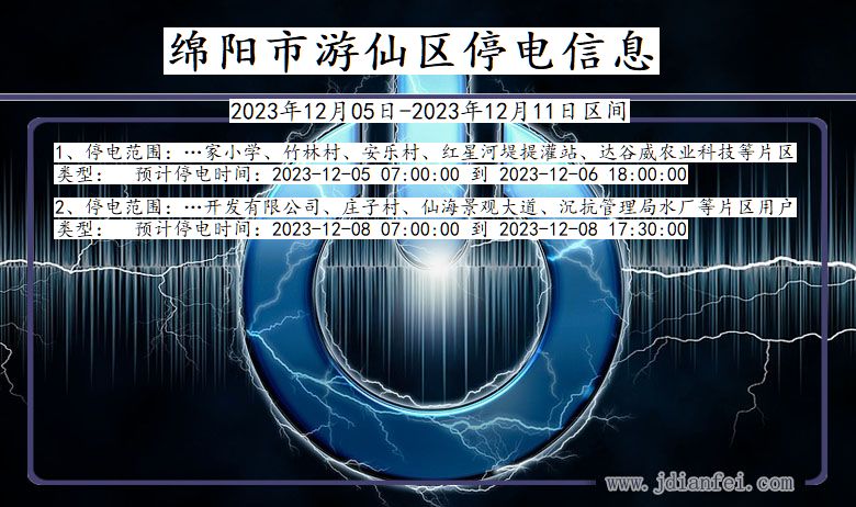 四川省绵阳游仙停电通知