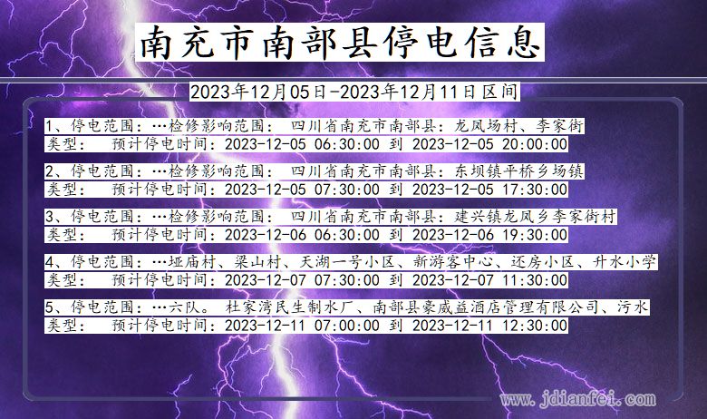 四川省南充南部停电通知