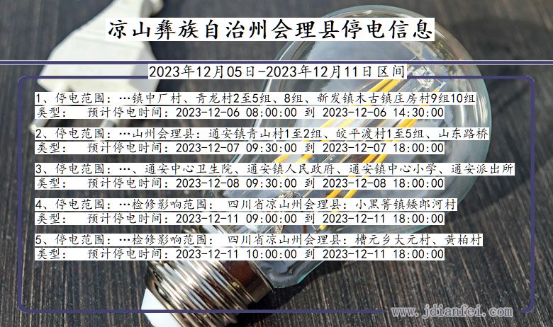 四川省凉山彝族自治州会理停电通知