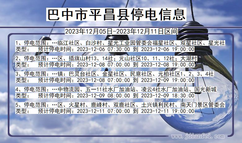 四川省巴中平昌停电通知