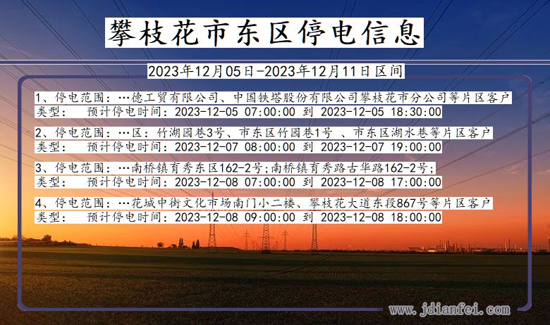 四川省攀枝花东区停电通知