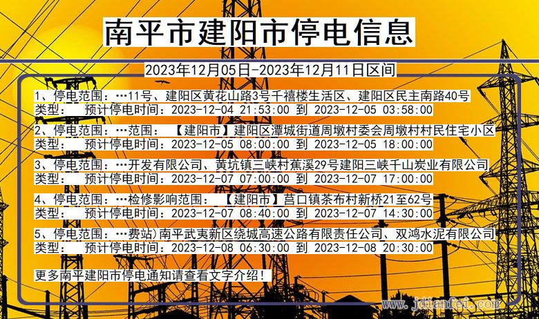 福建省南平建阳停电通知