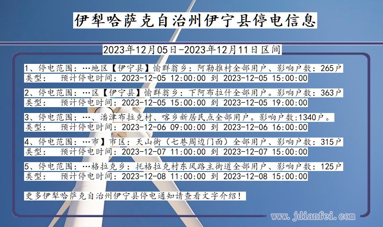 新疆维吾尔自治区伊犁哈萨克自治州伊宁停电通知