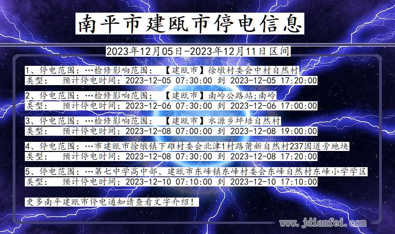 南平建瓯停电通知 福建省南平建瓯停电通知